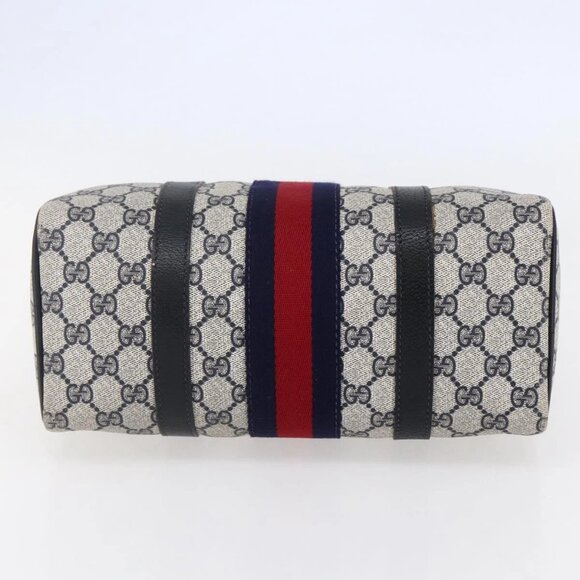 GUCCI GG Supreme Sherry Line Boston Bag PVC Navy Gold 40 3841 Auth 147499 - Picture 7 of 16